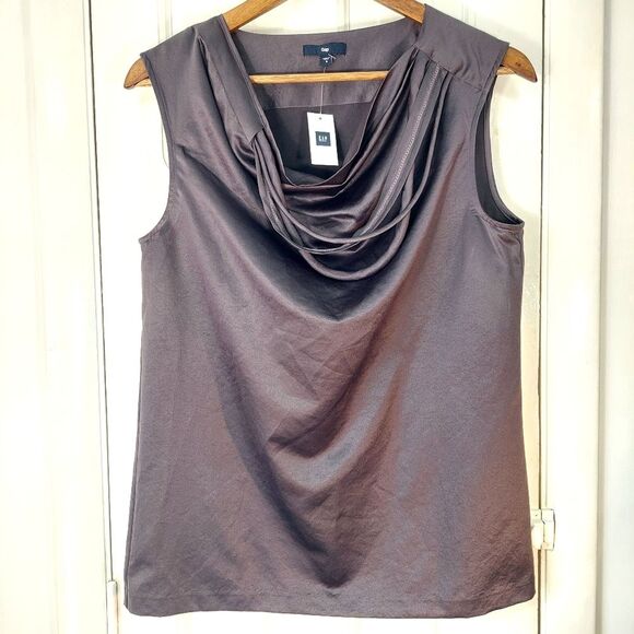 GAP Gray Silky Sleeveless Tank Top Blouse w/Decorative Corded Scoop Neck Sz 6 - Picture 2 of 12